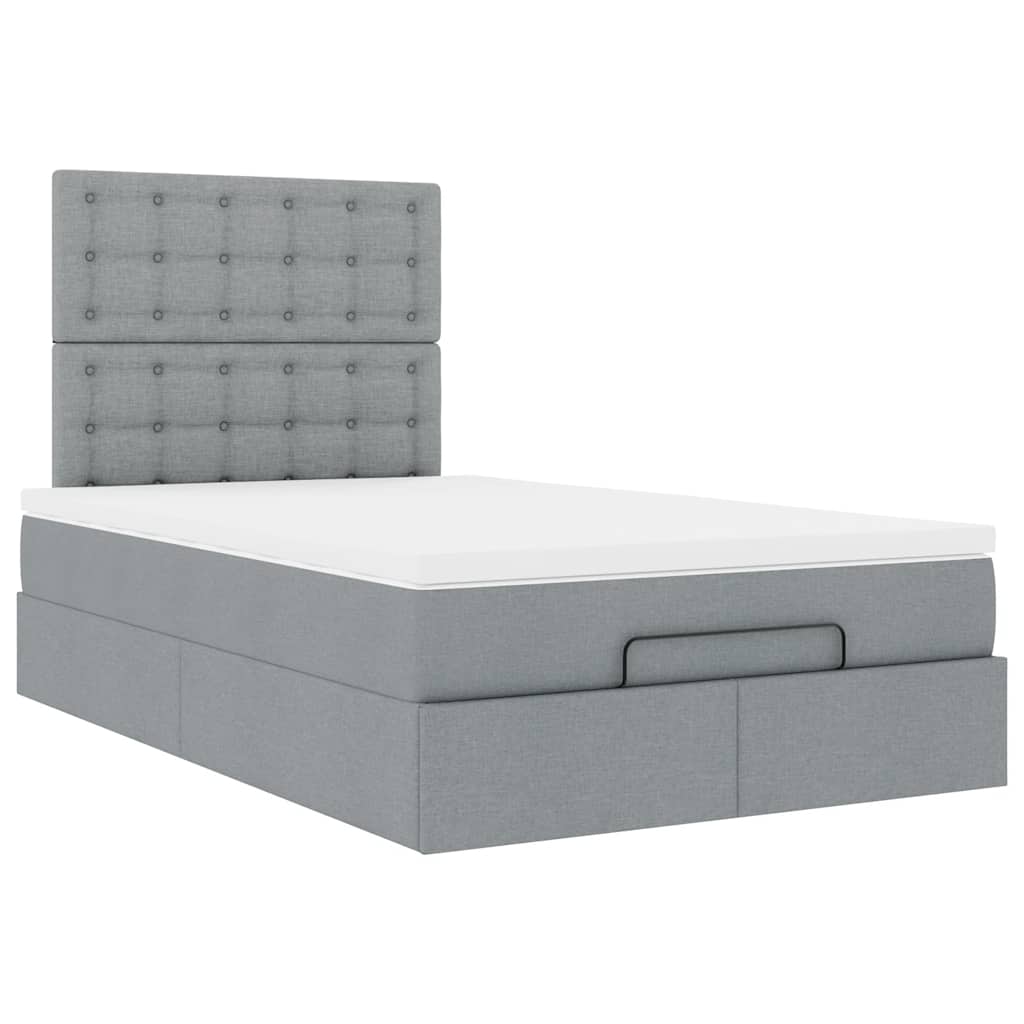 Ottoman-Bett mit Matratze & LEDs Hellgrau 120x190 cm Stoff