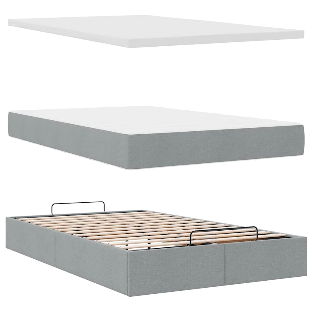 Ottoman-Bett mit Matratze & LEDs Hellgrau 120x190 cm Stoff
