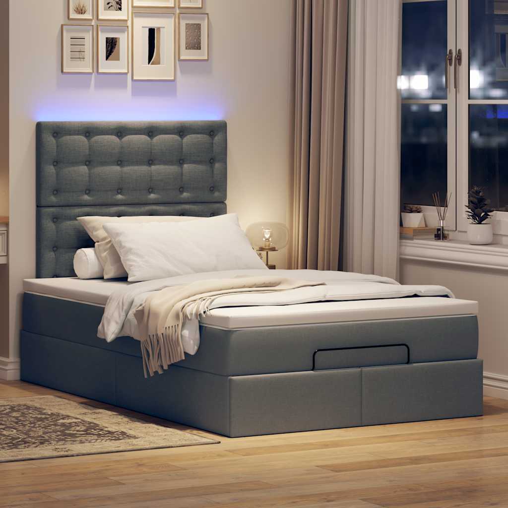 Ottoman-Bett mit Matratze & LEDs Dunkelgrau 120x190 cm Stoff