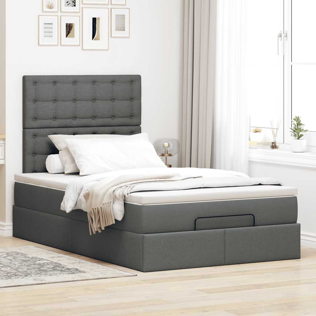 Ottoman-Bett mit Matratze & LEDs Dunkelgrau 120x190 cm Stoff