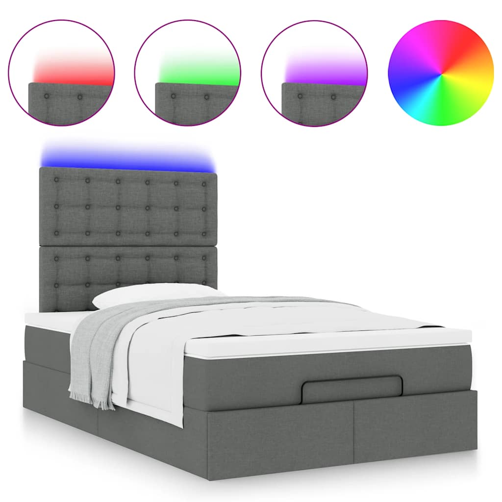 Ottoman-Bett mit Matratze & LEDs Dunkelgrau 120x190 cm Stoff