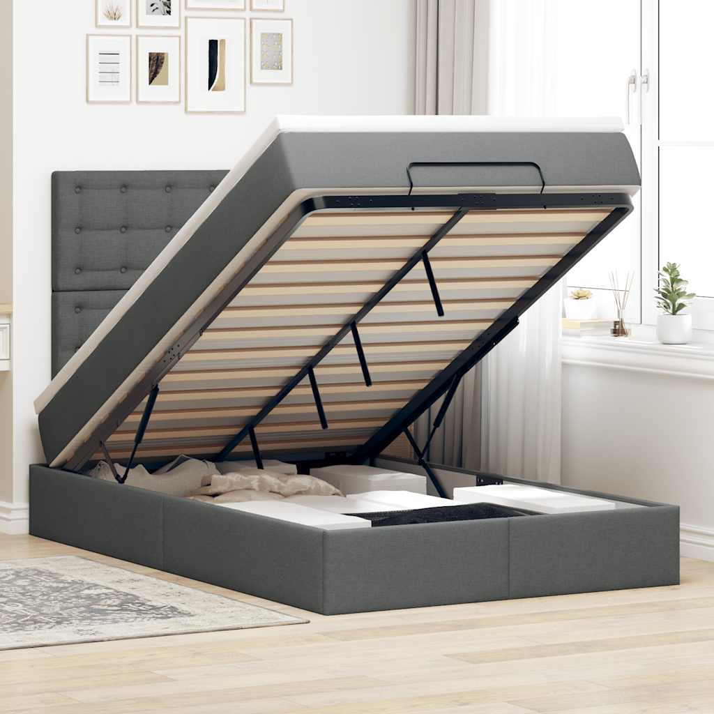 Ottoman-Bett mit Matratze & LEDs Dunkelgrau 120x190 cm Stoff