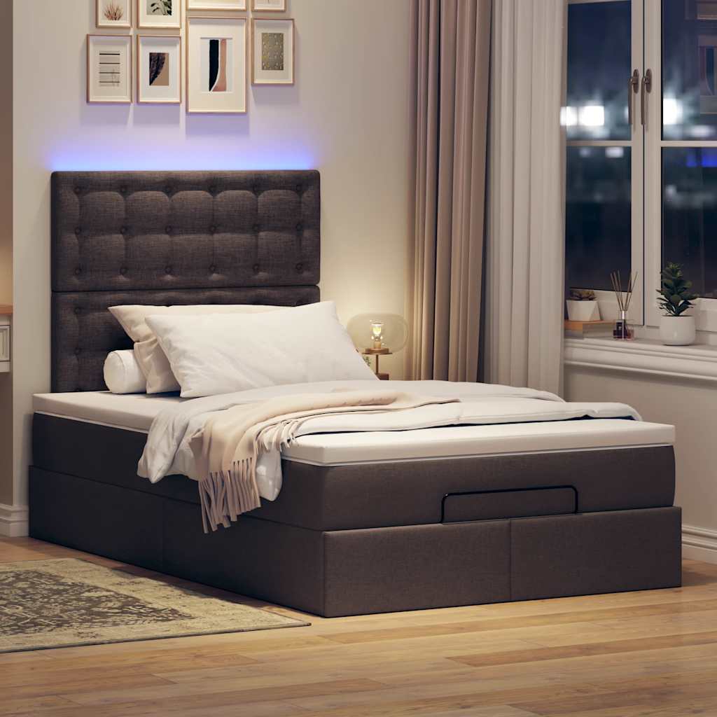 Ottoman-Bett mit Matratze & LEDs Dunkelbraun 120x190 cm Stoff