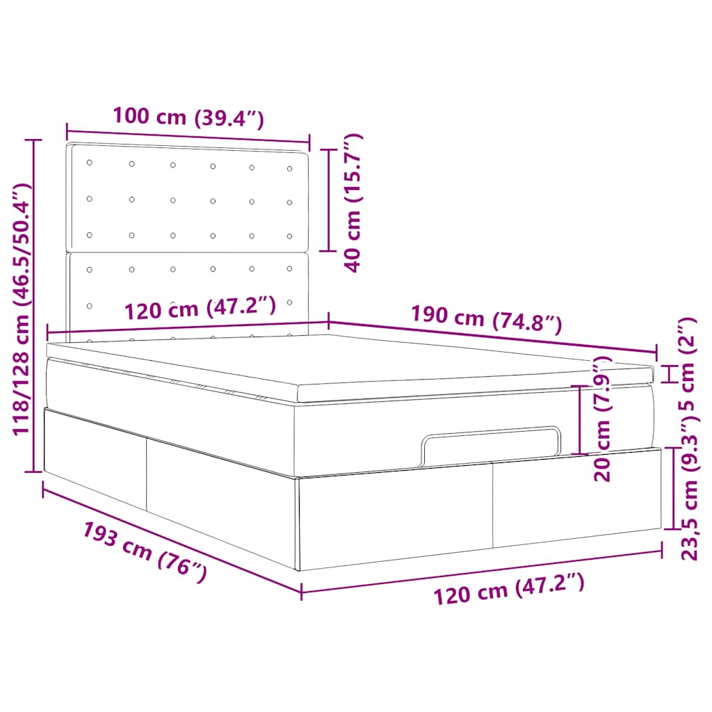 Ottoman-Bett mit Matratze & LEDs Taupe 120x190 cm Stoff