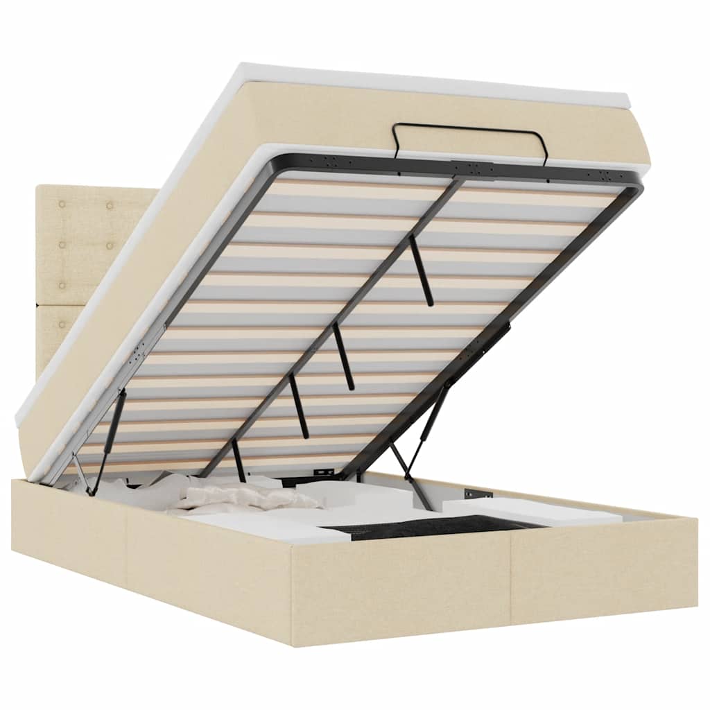 Ottoman-Bett mit Matratze & LEDs Creme 120x190 cm Stoff