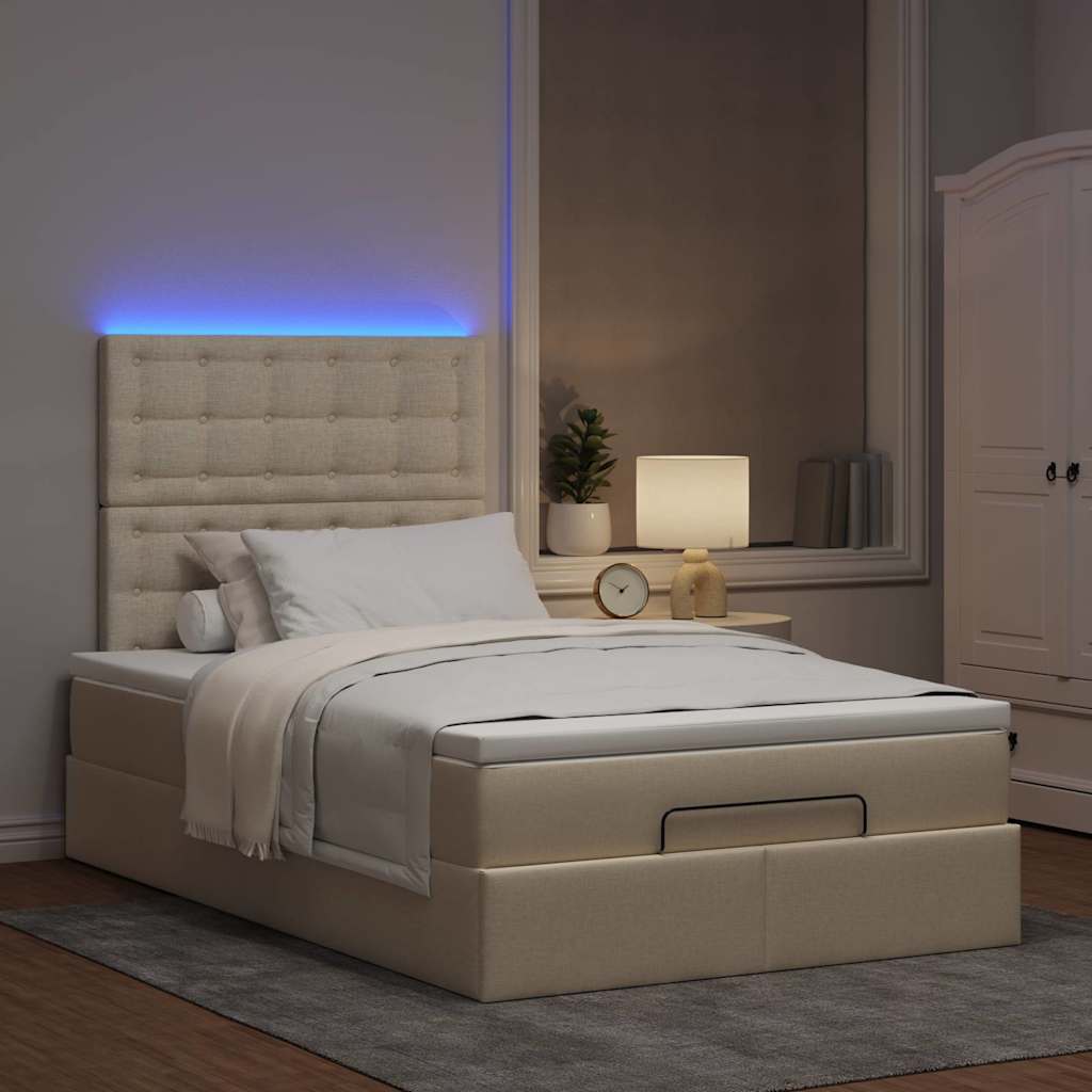 Ottoman-Bett mit Matratze & LEDs Creme 120x190 cm Stoff