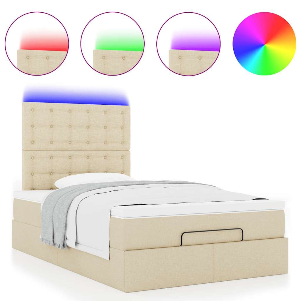 Ottoman-Bett mit Matratze & LEDs Creme 120x190 cm Stoff