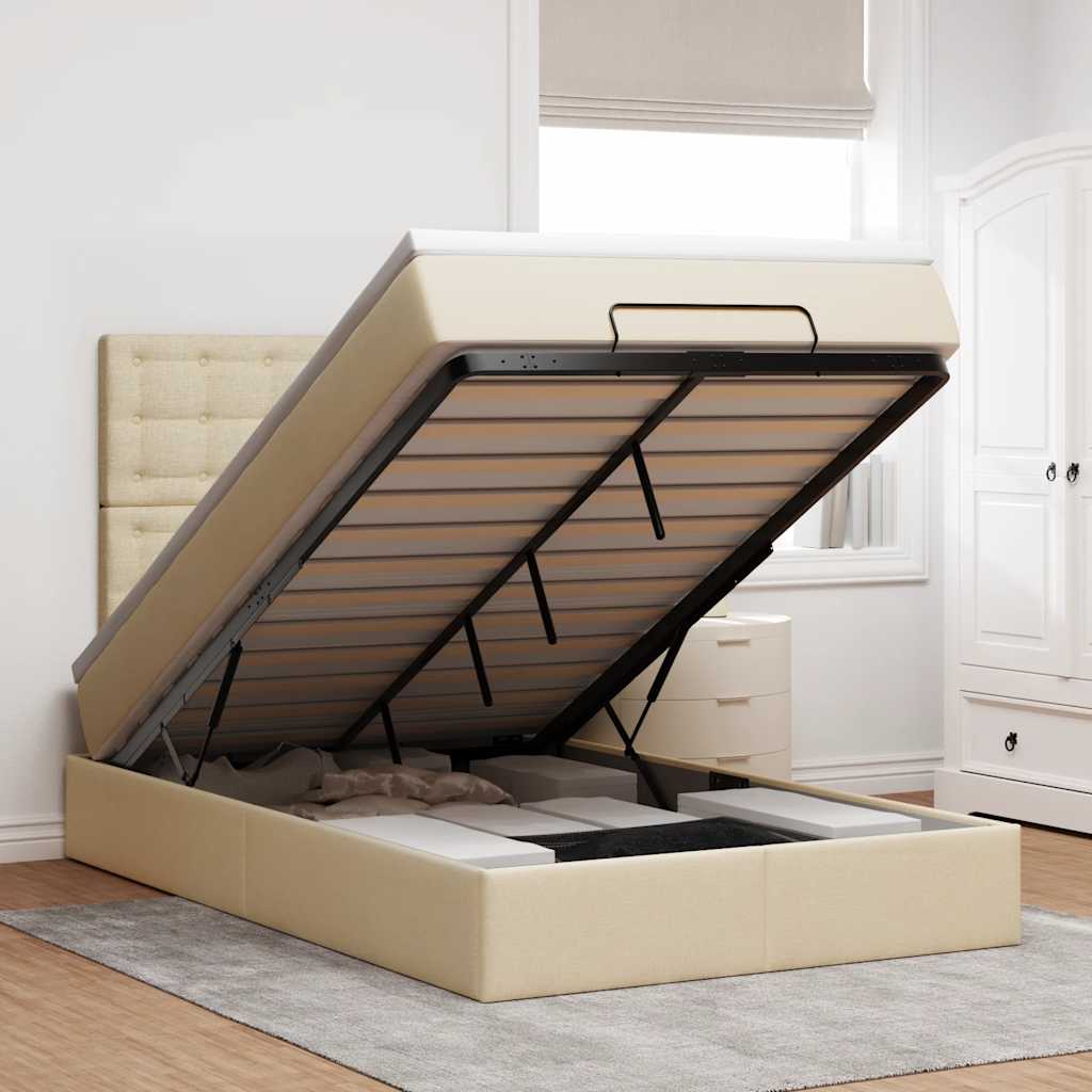 Ottoman-Bett mit Matratze & LEDs Creme 120x190 cm Stoff