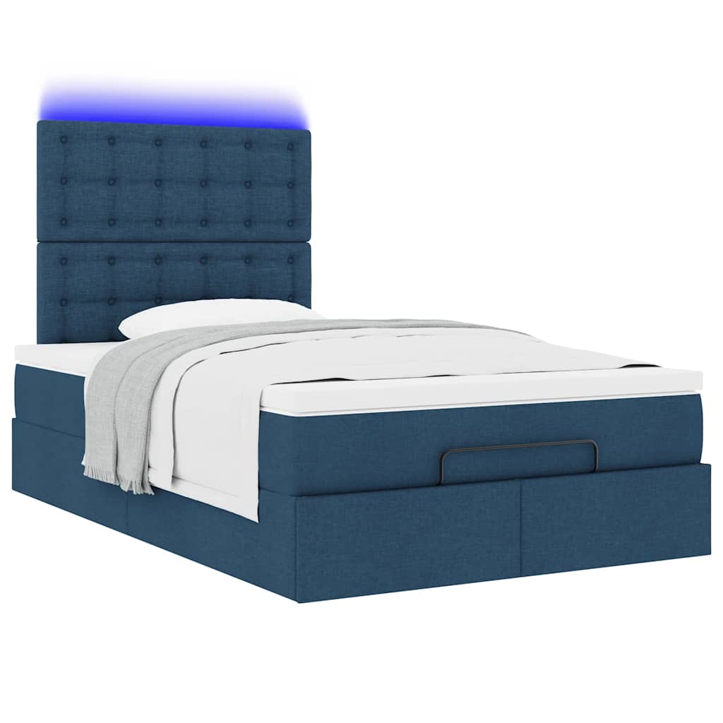 Ottoman-Bett mit Matratze & LEDs Blau 120x190 cm Stoff