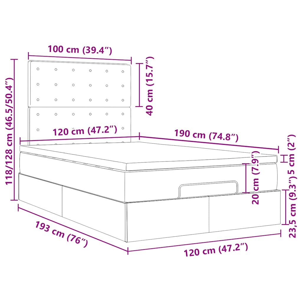 Ottoman-Bett mit Matratze & LEDs Blau 120x190 cm Stoff