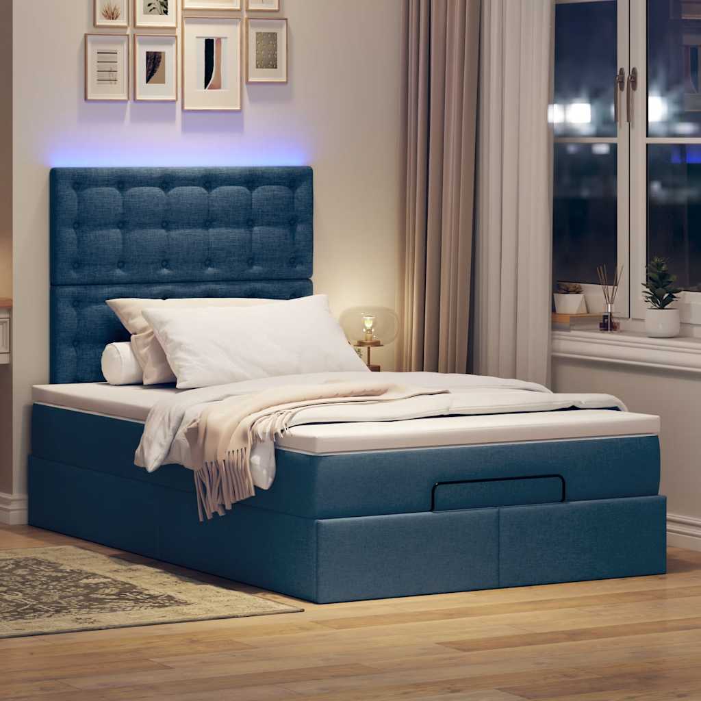 Ottoman-Bett mit Matratze & LEDs Blau 120x190 cm Stoff