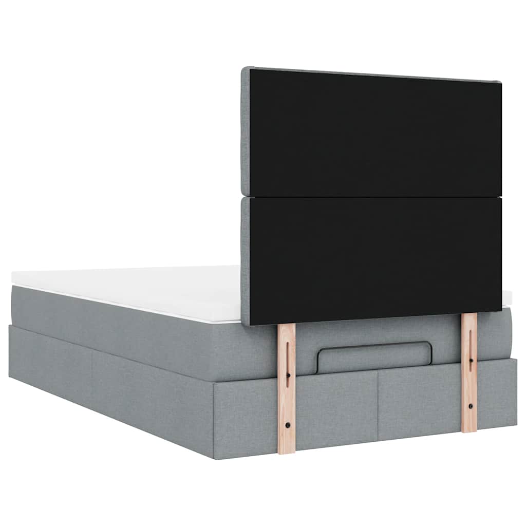 Ottoman-Bett mit Matratze & LEDs Hellgrau 120x200 cm Stoff
