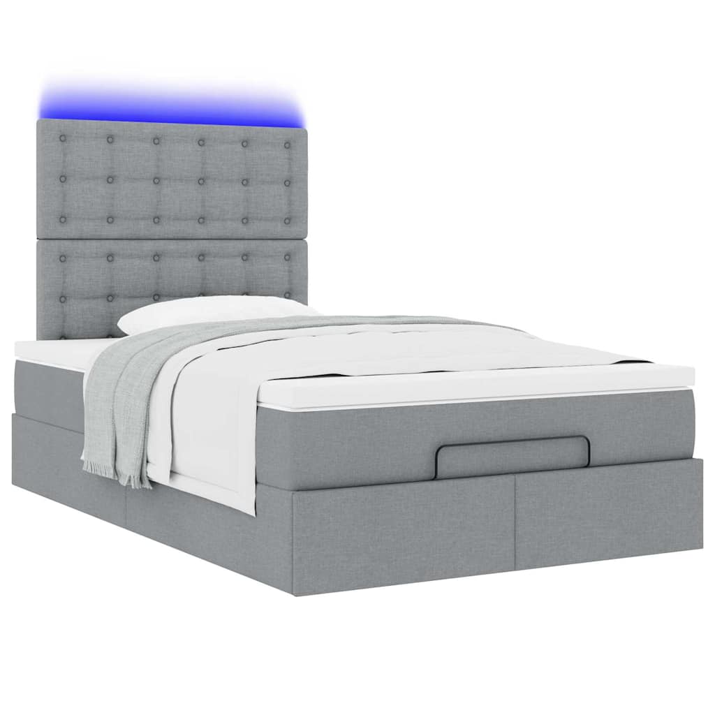 Ottoman-Bett mit Matratze & LEDs Hellgrau 120x200 cm Stoff
