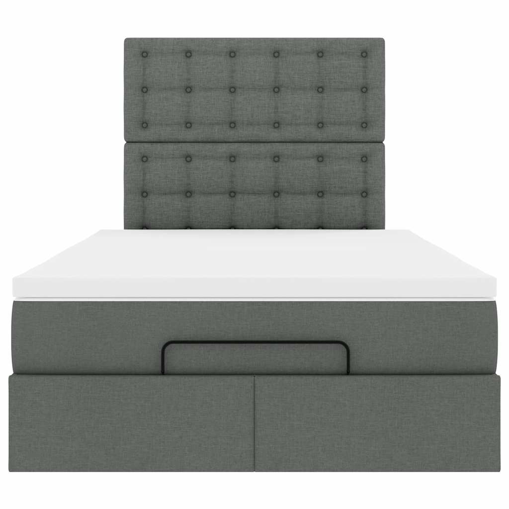 Lit ottoman avec matelas et LED tissu gris foncé 120x200 cm