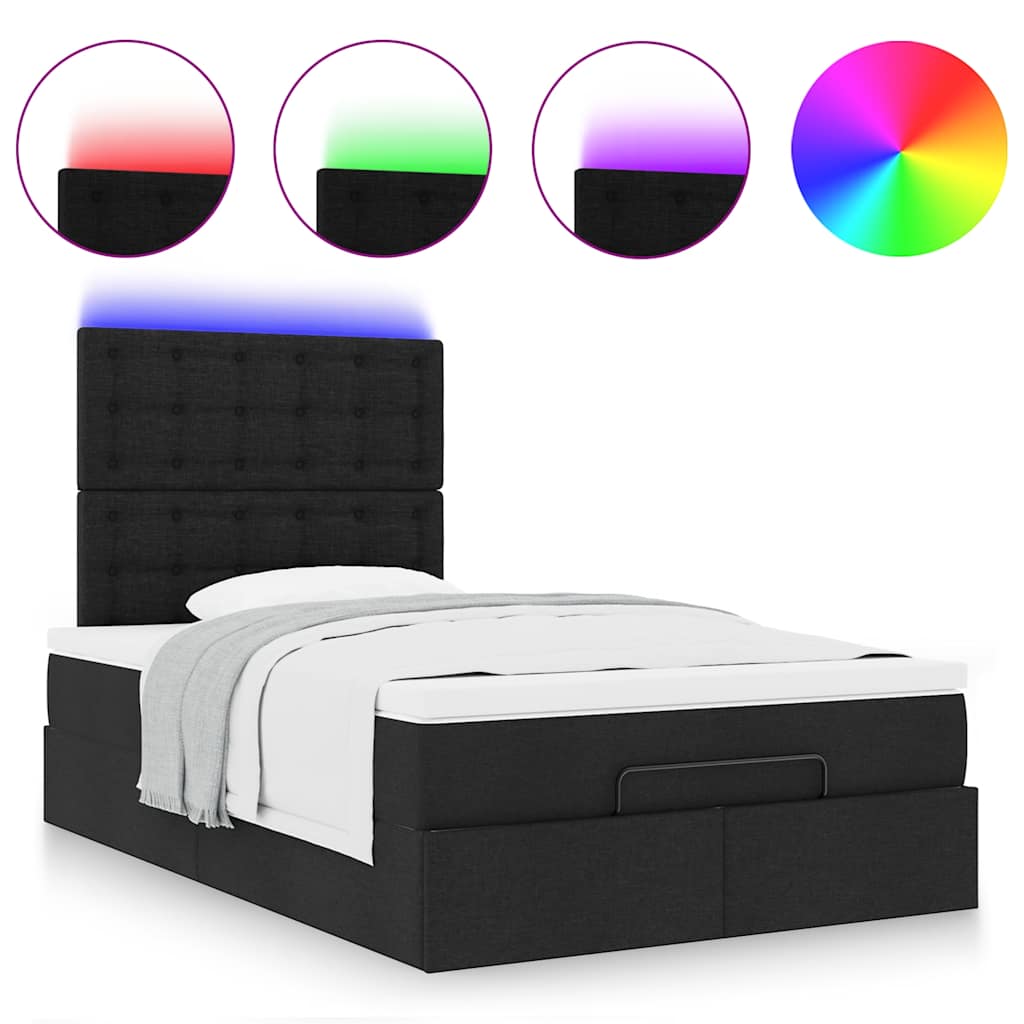 Ottoman-Bett mit Matratze & LEDs Schwarz 120x200 cm Stoff