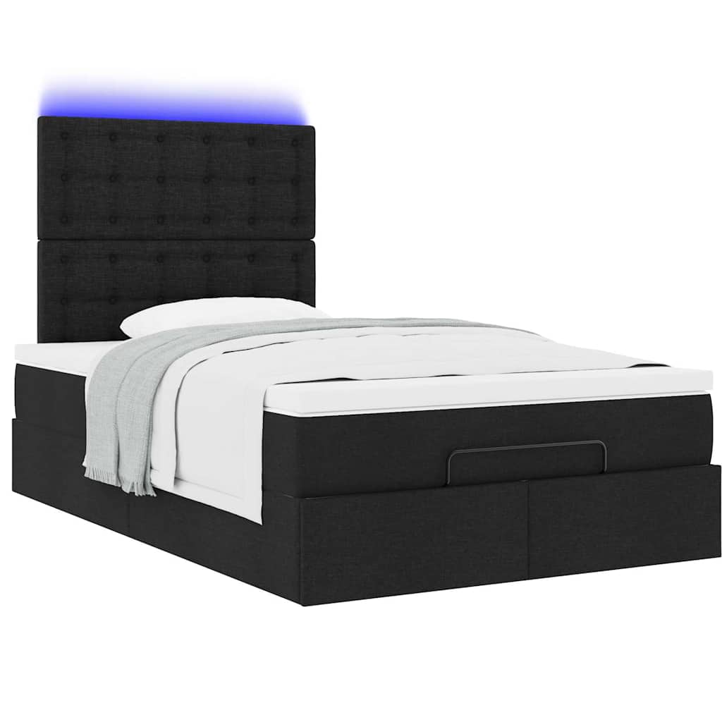Lit ottoman avec matelas et LED Tissu noir 120x200 cm