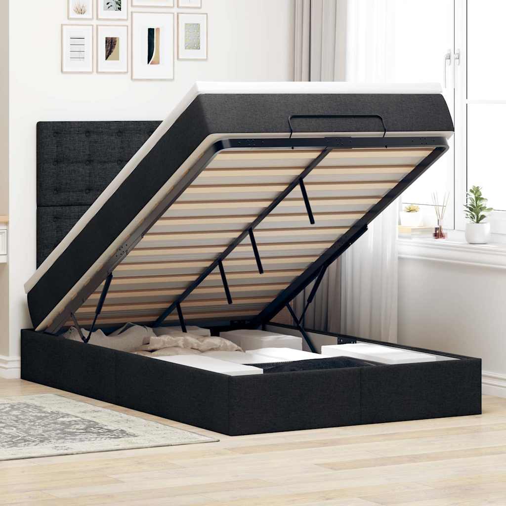 Ottoman-Bett mit Matratze & LEDs Schwarz 120x200 cm Stoff