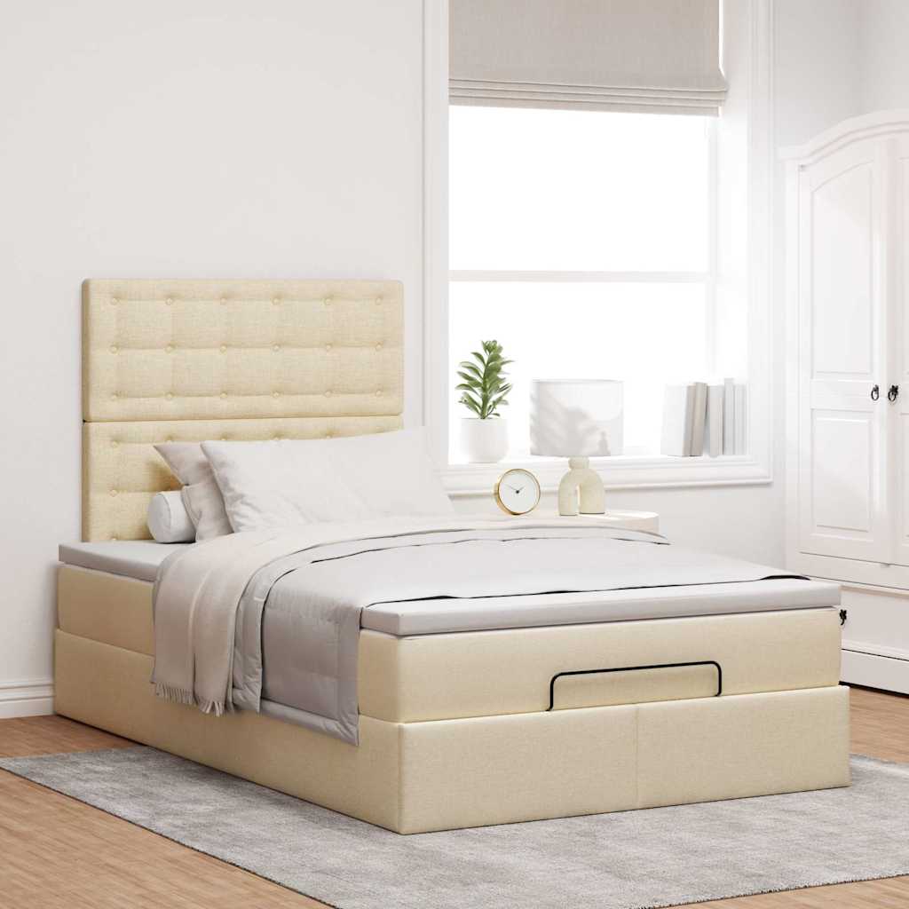 Ottoman-Bett mit Matratze & LEDs Creme 120x200 cm Stoff