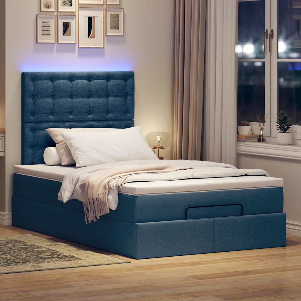 Ottoman-Bett mit Matratze & LEDs Blau 120x200 cm Stoff