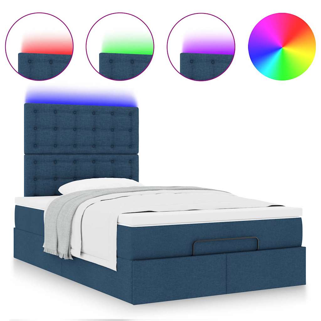 Ottoman-Bett mit Matratze & LEDs Blau 120x200 cm Stoff