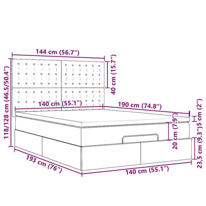 Ottoman-Bett mit Matratze & LEDs Hellgrau 140x190 cm Stoff