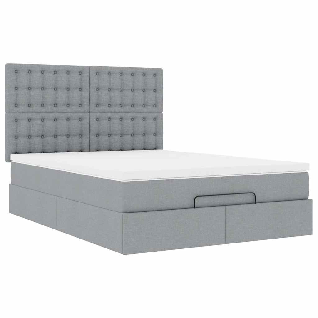 Ottoman-Bett mit Matratze & LEDs Hellgrau 140x190 cm Stoff