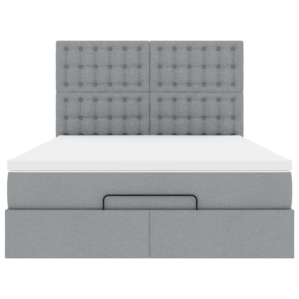 Ottoman-Bett mit Matratze & LEDs Hellgrau 140x190 cm Stoff