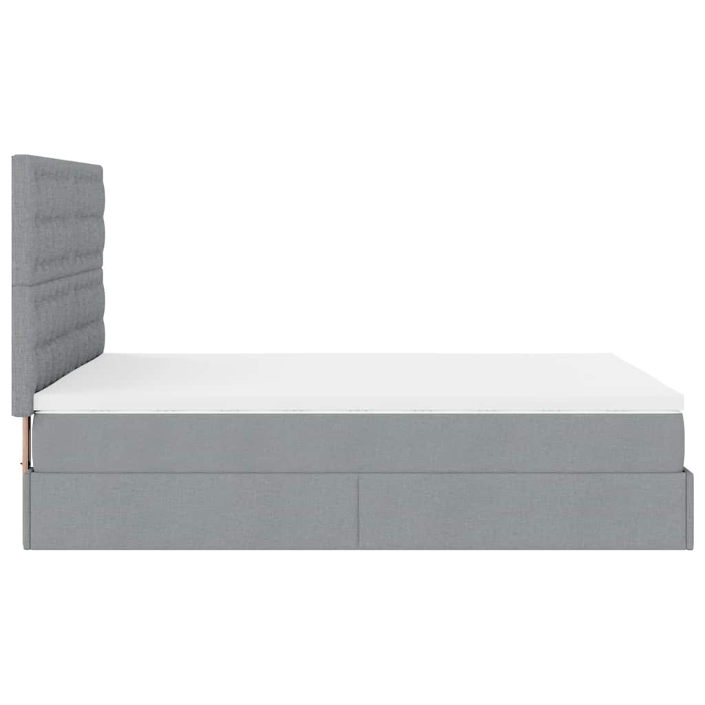 Ottoman-Bett mit Matratze & LEDs Hellgrau 140x190 cm Stoff