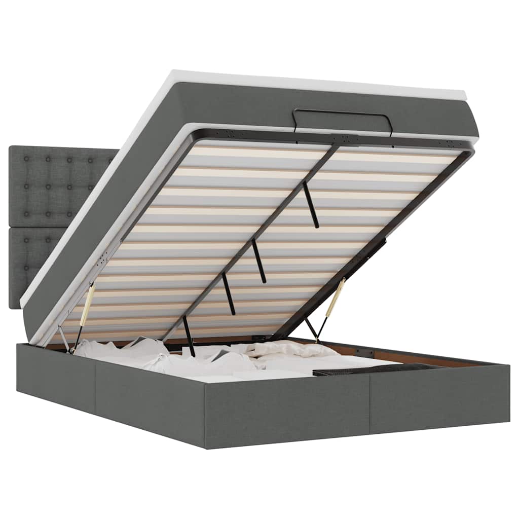 Ottoman-Bett mit Matratze & LEDs Dunkelgrau 140x190 cm Stoff