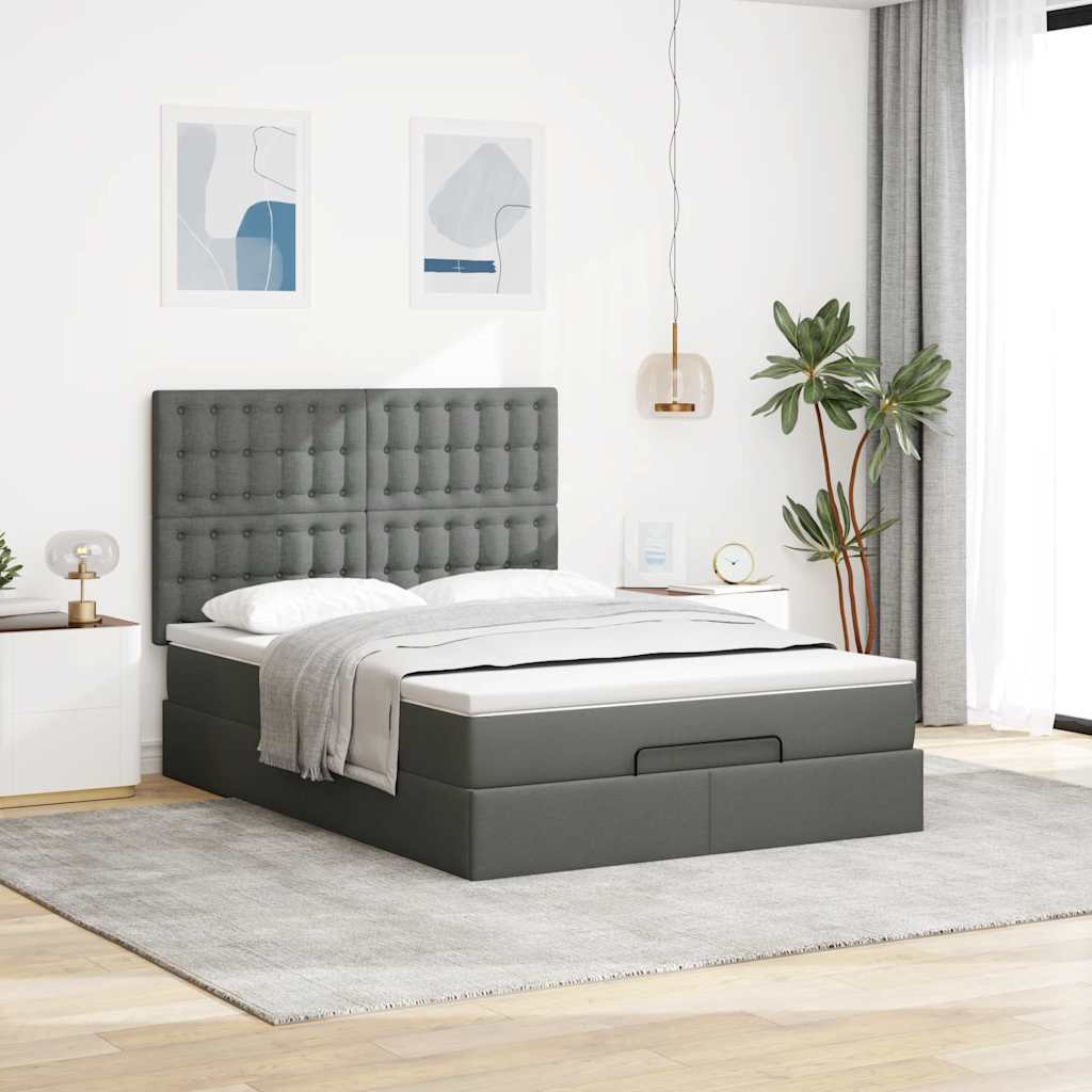 Ottoman-Bett mit Matratze & LEDs Dunkelgrau 140x190 cm Stoff