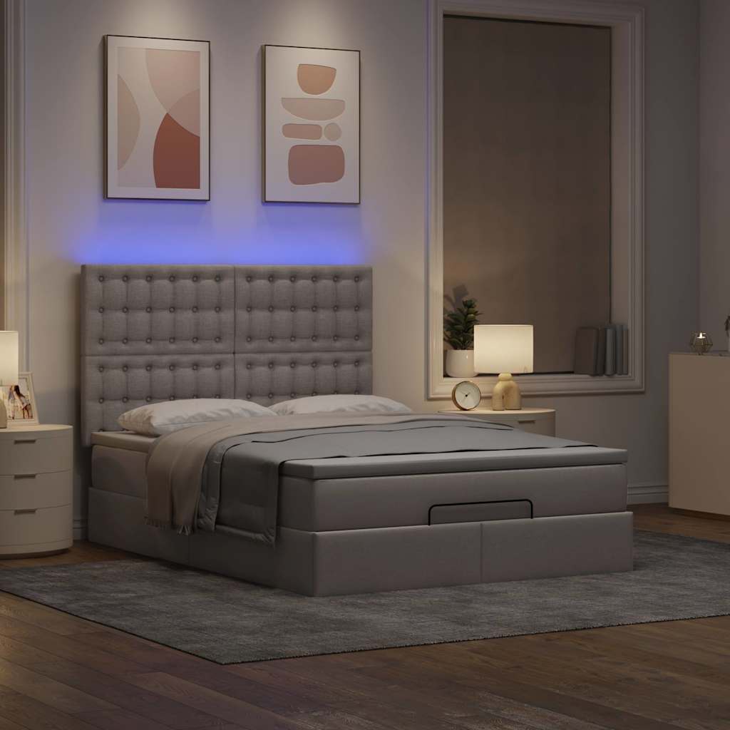 Ottoman-Bett mit Matratze & LEDs Taupe 140x190 cm Stoff