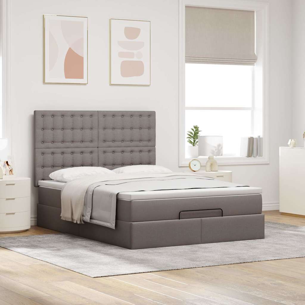 Ottoman-Bett mit Matratze & LEDs Taupe 140x190 cm Stoff