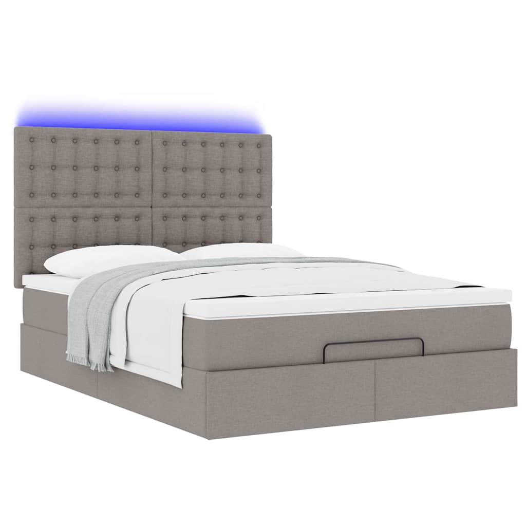 Ottoman-Bett mit Matratze & LEDs Taupe 140x190 cm Stoff