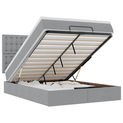 Ottoman-Bett mit Matratze & LEDs Hellgrau 140x200 cm Stoff