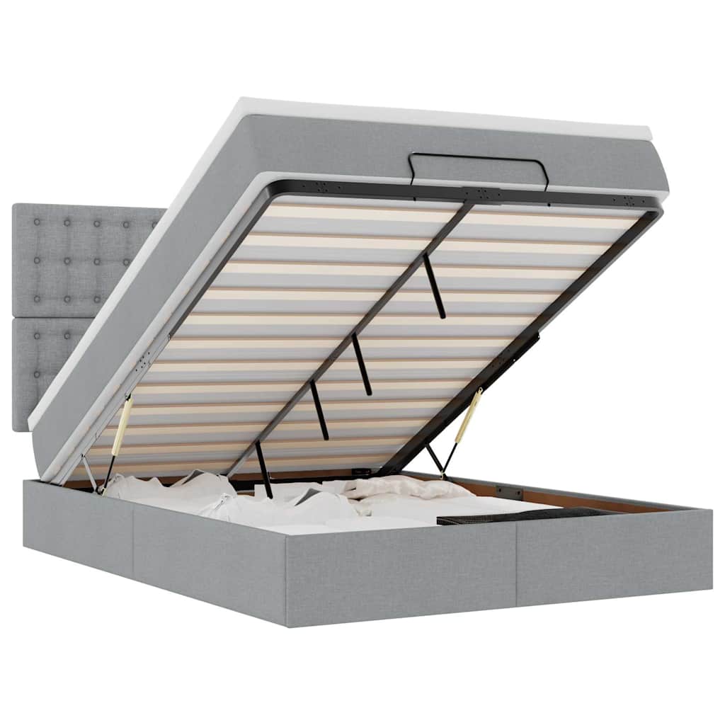Ottoman-Bett mit Matratze & LEDs Hellgrau 140x200 cm Stoff