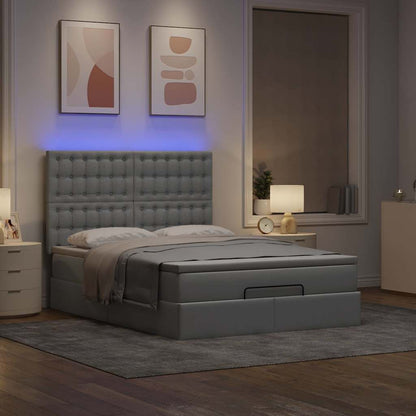 Ottoman-Bett mit Matratze & LEDs Hellgrau 140x200 cm Stoff