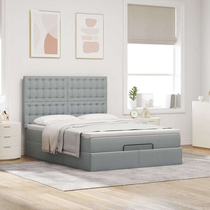 Ottoman-Bett mit Matratze & LEDs Hellgrau 140x200 cm Stoff