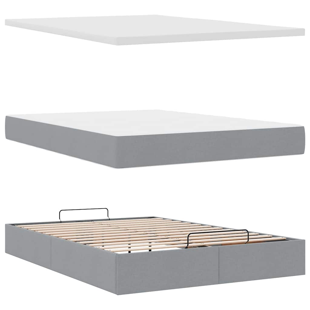 Ottoman-Bett mit Matratze & LEDs Hellgrau 140x200 cm Stoff