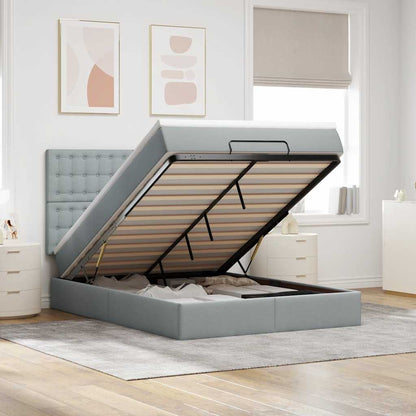 Ottoman-Bett mit Matratze & LEDs Hellgrau 140x200 cm Stoff