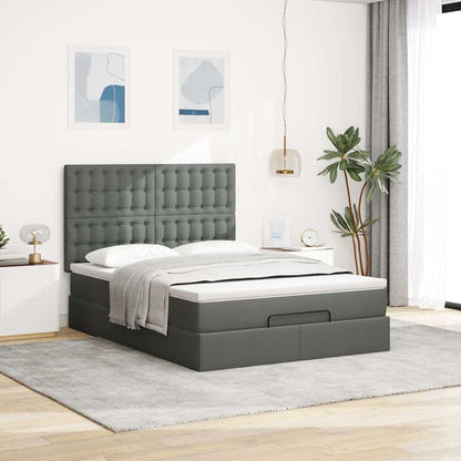 Ottoman-Bett mit Matratze & LEDs Dunkelgrau 140x200 cm Stoff