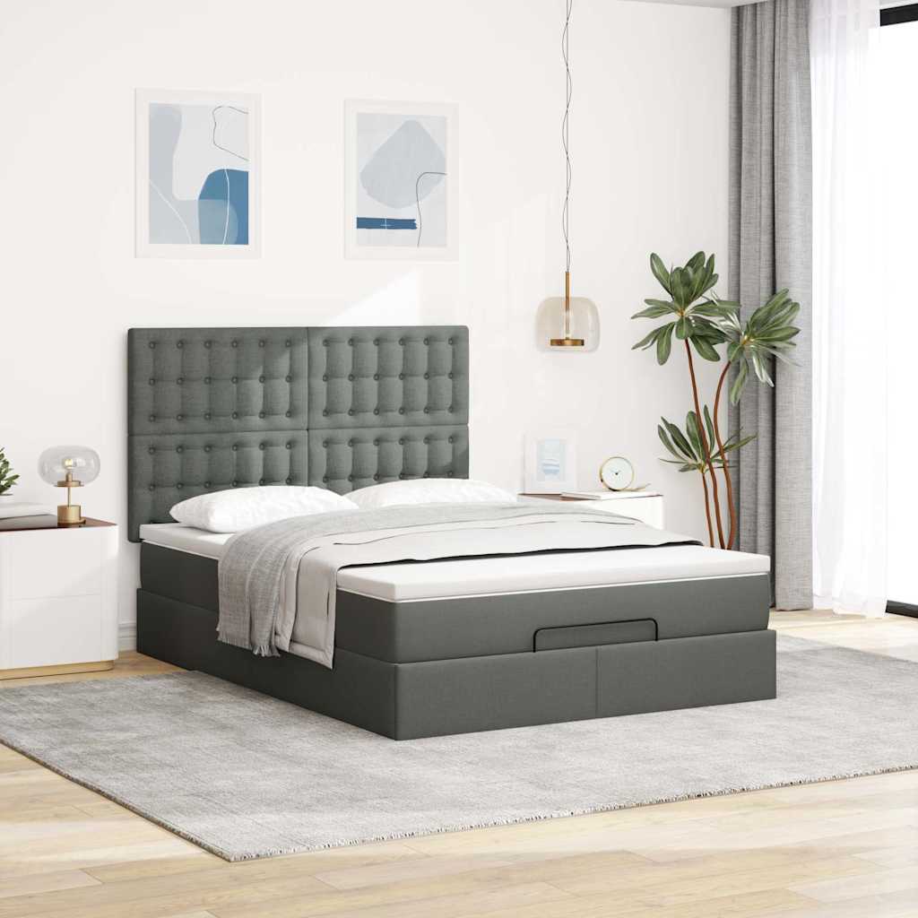 Ottoman-Bett mit Matratze & LEDs Dunkelgrau 140x200 cm Stoff