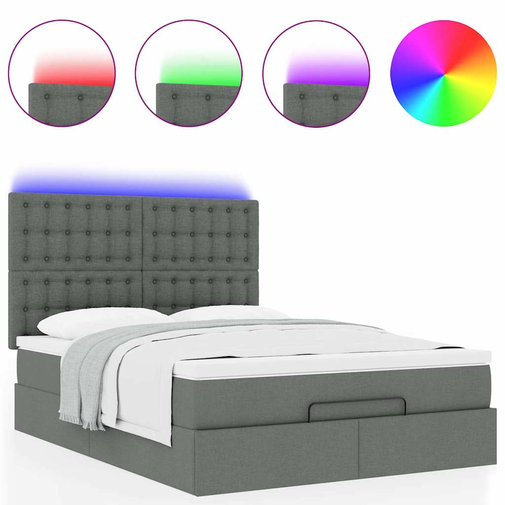 Ottoman-Bett mit Matratze & LEDs Dunkelgrau 140x200 cm Stoff