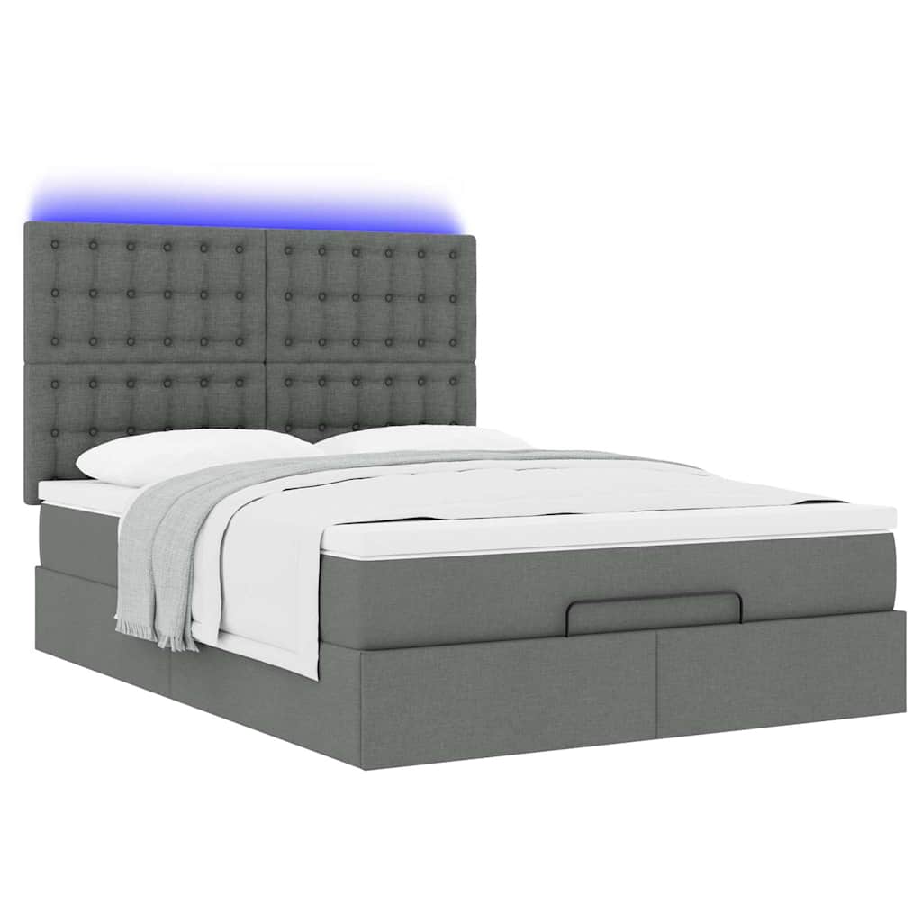 Ottoman-Bett mit Matratze & LEDs Dunkelgrau 140x200 cm Stoff