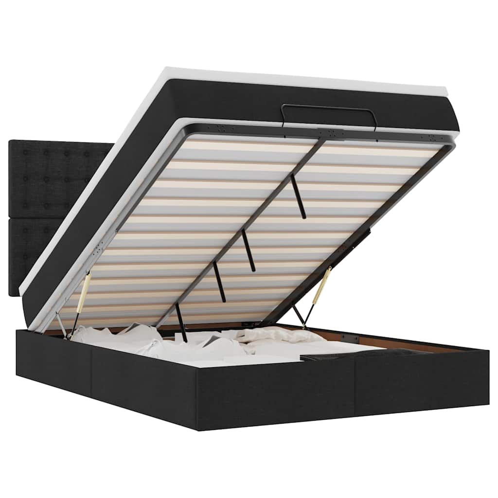 Ottoman-Bett mit Matratze & LEDs Schwarz 140x200 cm Stoff