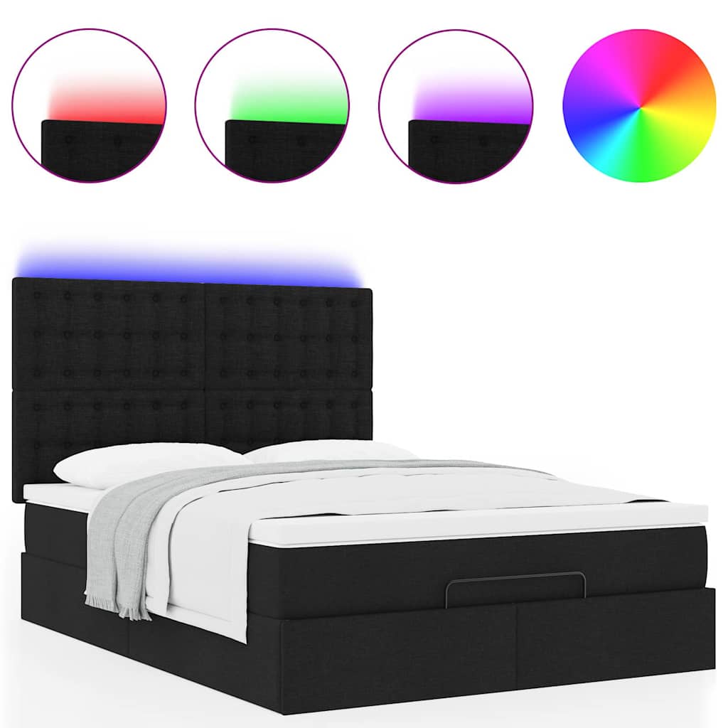 Ottoman-Bett mit Matratze & LEDs Schwarz 140x200 cm Stoff