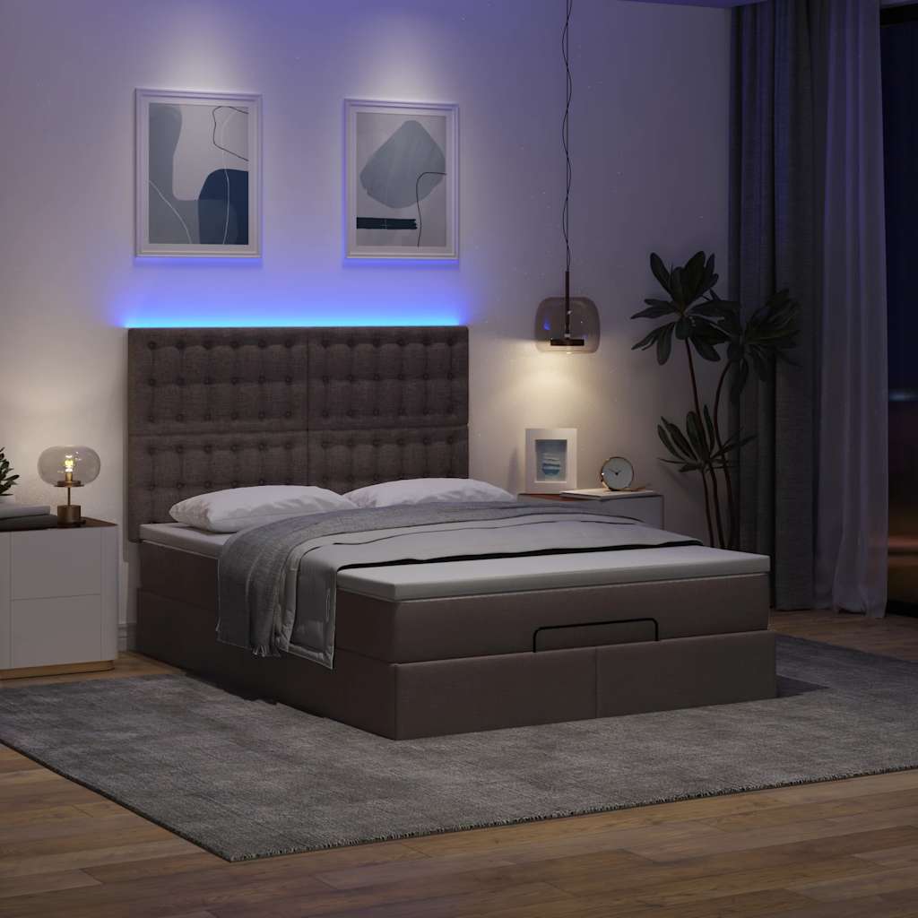 Ottoman-Bett mit Matratze & LEDs Dunkelbraun 140x200 cm Stoff