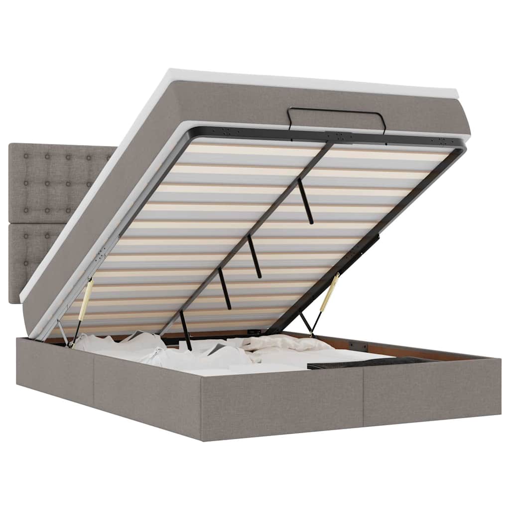 Ottoman-Bett mit Matratze & LEDs Taupe 140x200 cm Stoff