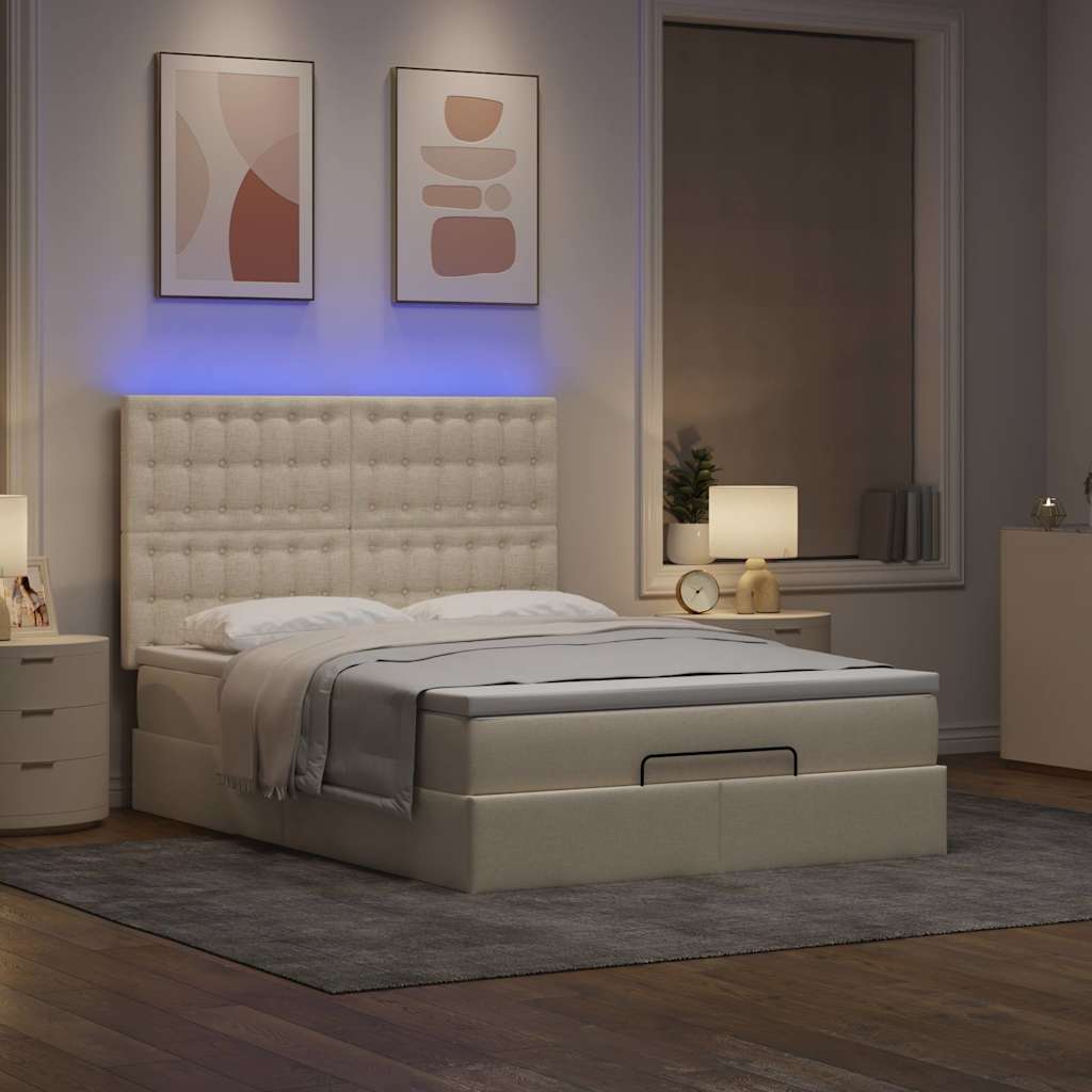 Ottoman-Bett mit Matratze & LEDs Creme 140x200 cm Stoff