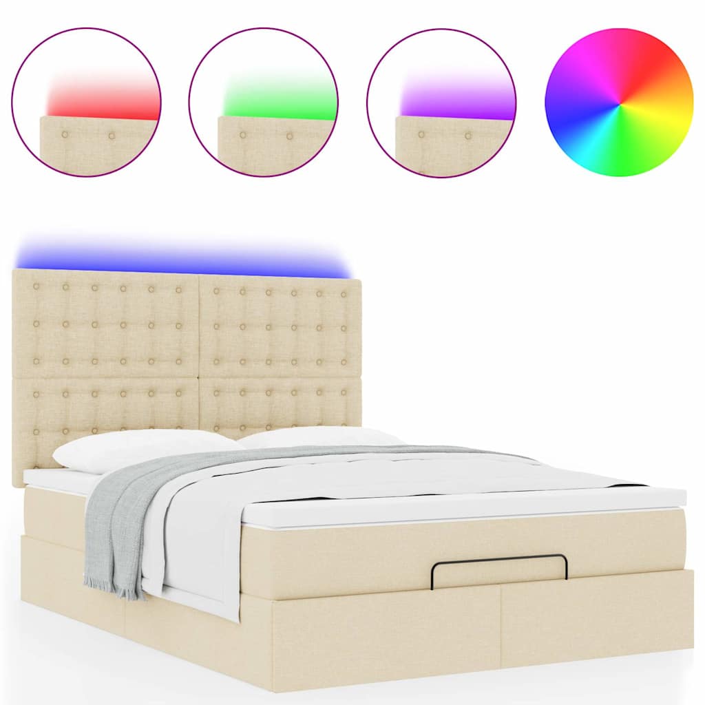 Ottoman-Bett mit Matratze & LEDs Creme 140x200 cm Stoff