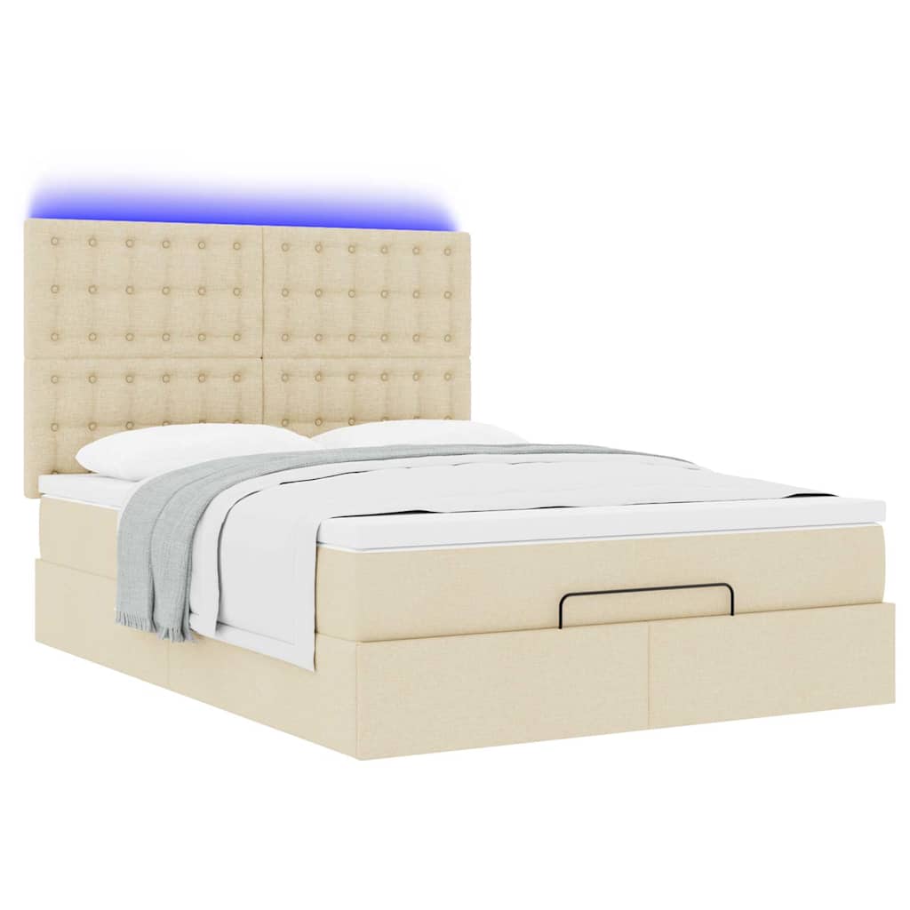 Ottoman-Bett mit Matratze & LEDs Creme 140x200 cm Stoff